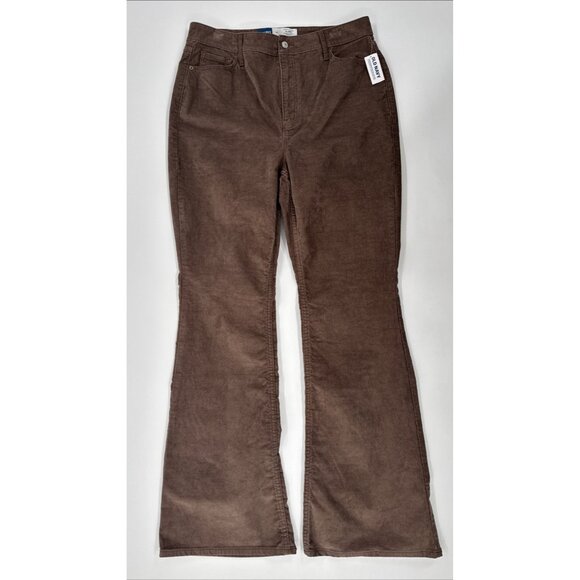 Old Navy Corduroy Pants Womens 14 Brown Flare Higher High Rise Disco Stretch NEW - Picture 1 of 11